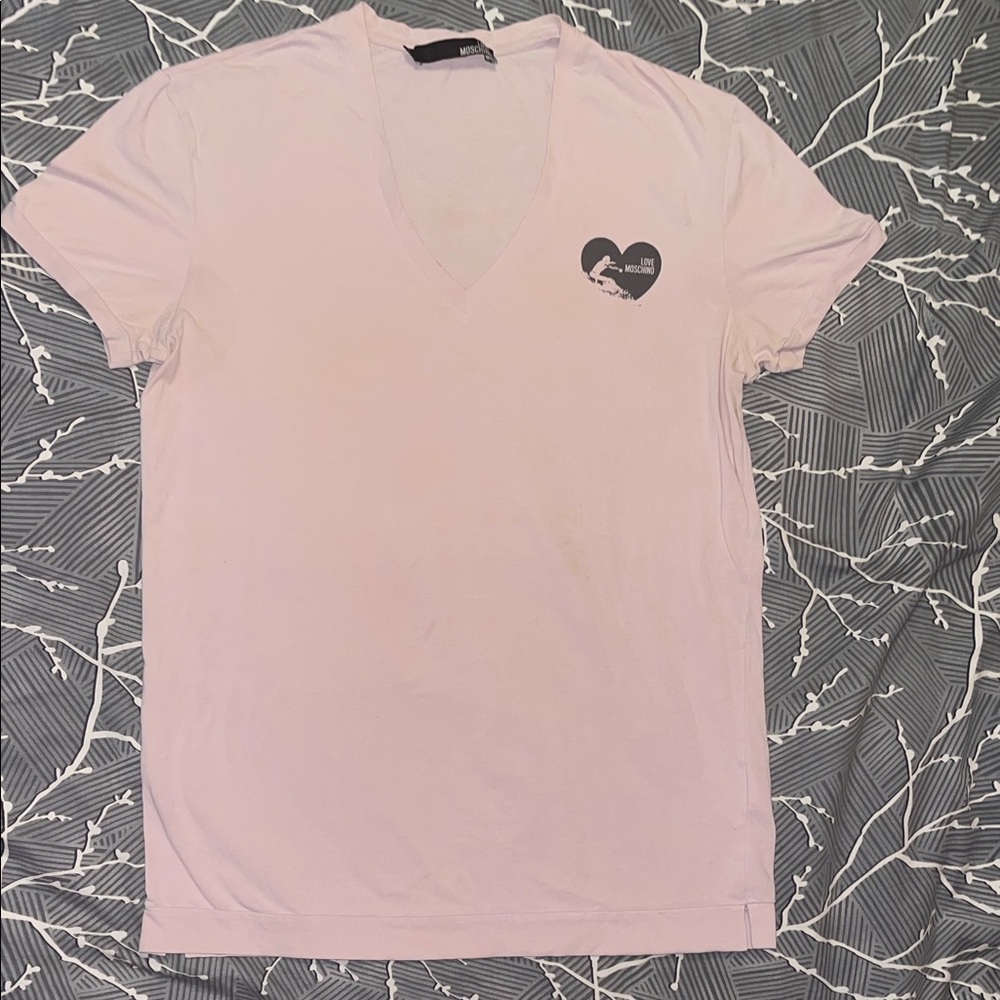 Moschino Light Pink V-Neck Men Tee sz L